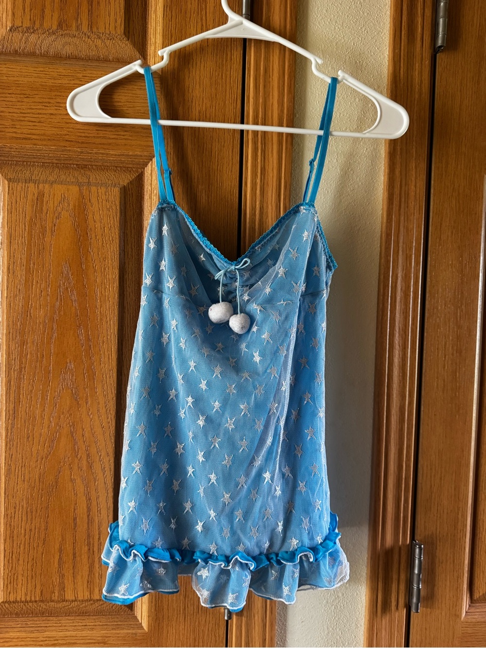 Victoria's Secret Blue Star Mesh Chemise with Pom Pom Tie